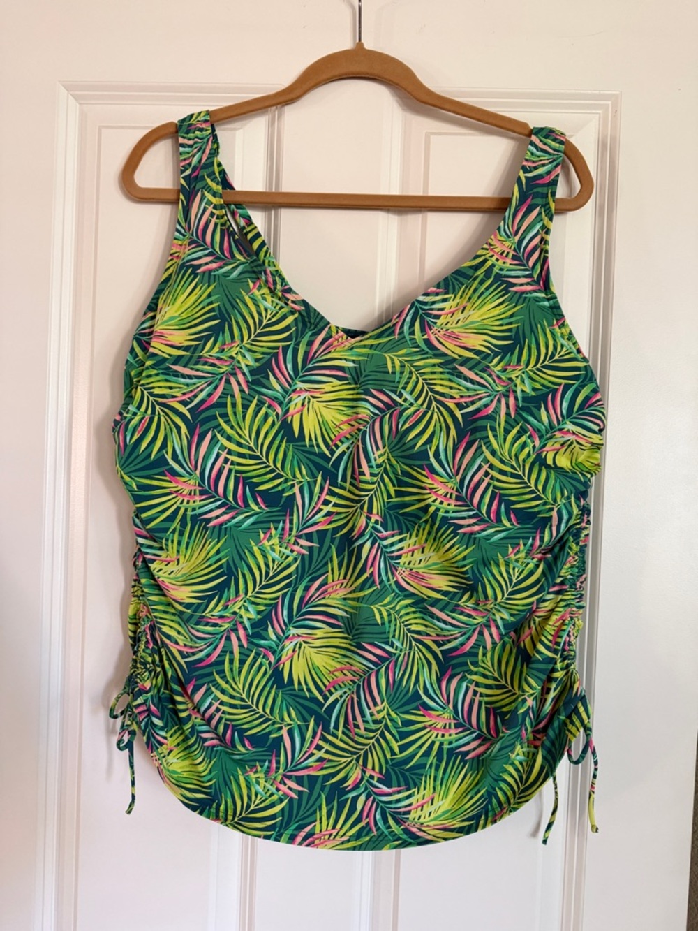 Lands' End Tropical Leaf One-Piece Swimsuit w/adjustable cups - Green, Yellow